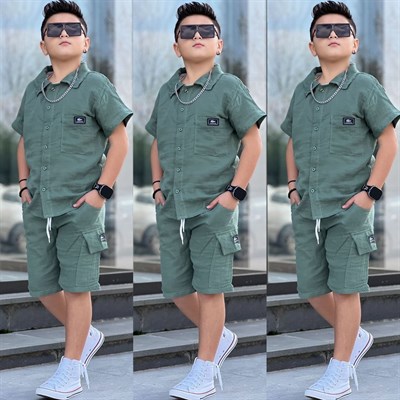 Marka Detay Müslin Takım - Yeşil (8-16Yaş)