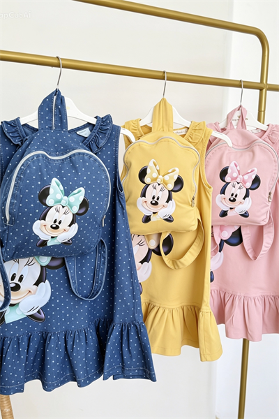 Minnie Çantalı  Elbise Mavi -(2-9 yaş)