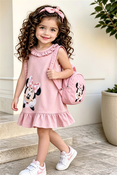 Minnie Çantalı  Elbise Pembe -(2-9yaş)