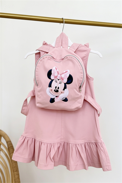 Minnie Çantalı  Elbise Pembe -(2-9yaş)