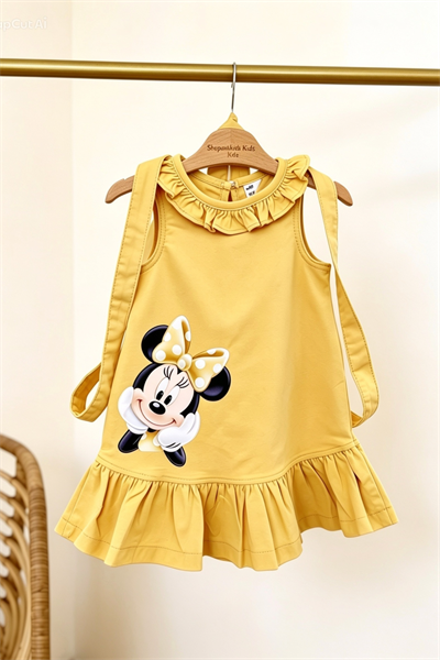 Minnie Çantalı  Elbise Sarı -(2-9yaş)
