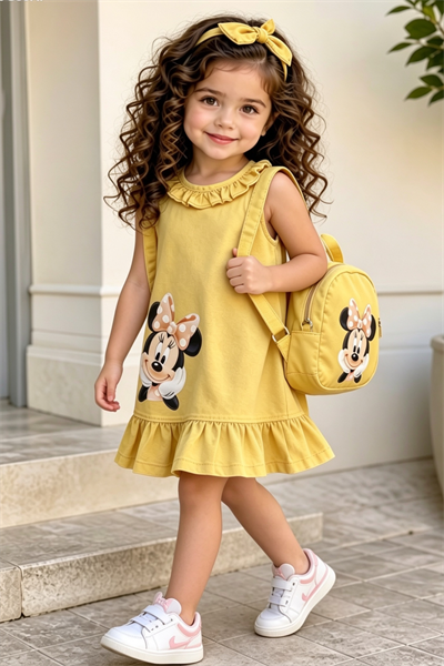 Minnie Çantalı  Elbise Sarı -(2-9yaş)