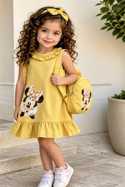 Minnie Çantalı  Elbise Sarı -(2-9yaş)