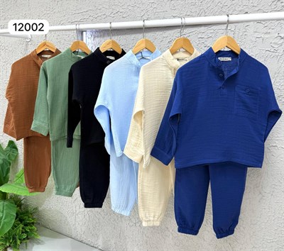 Müslin 2 li Takım Cepli -mavi(5-14 yaş aralığı)