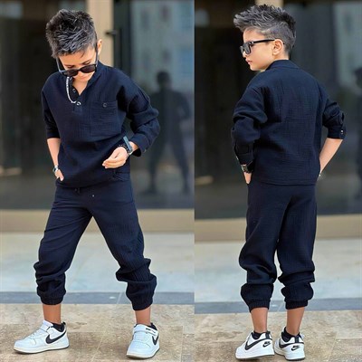 Müslin 2 li Takım Cepli -Siyah (5-14 yaş aralığı)