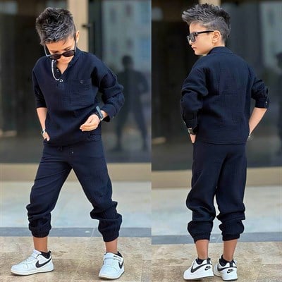 Müslin 2 li Takım Cepli -Siyah (5-14 yaş aralığı)