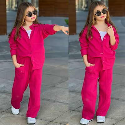 Müslin 3 Parça Takım -Fuşya  (5-14 yaş)