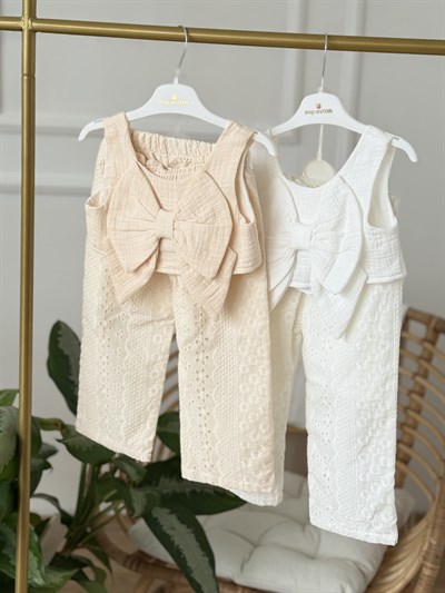 Müslin Fisto Crop Takım - Bej (2-8yaş)