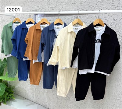 Müslin Gömlekli 3lü Takım-Krem (5-14 yaş aralığı)