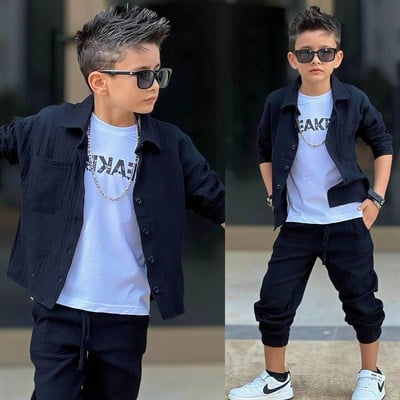 Müslin Gömlekli 3lü Takım-Siyah (5-14 yaş aralığı)