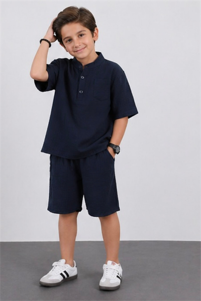 Müslin Şortlu Takım - Lacivert (3-10Yaş)