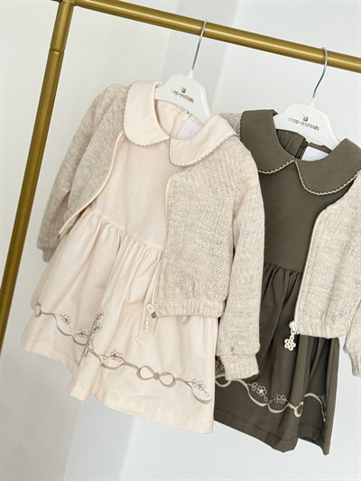 Nora Kaneviçe Detay Hırkalı Elbise - Bej (9ay-36ay)