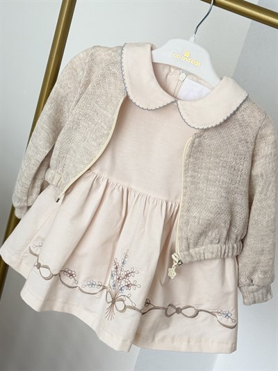 Nora Kaneviçe Detay Hırkalı Elbise - Bej (9ay-36ay)