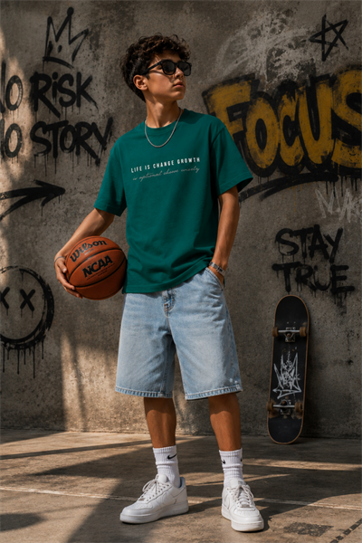 Oversize Focus Tişört- Yeşil (10-14 yaş aralığı)