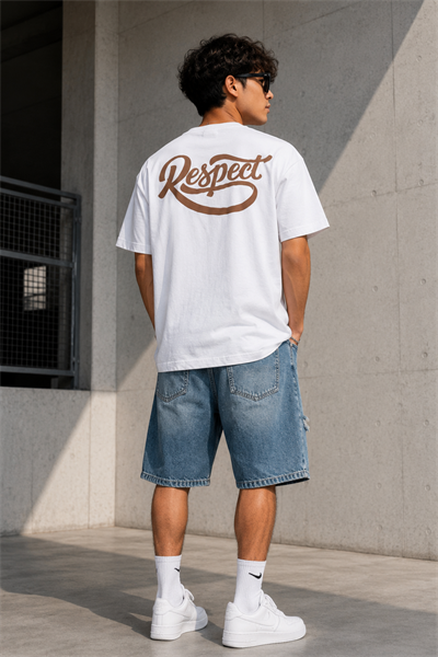 Oversize  Respect Tişört- Beyaz (10-16 yaş aralığı)