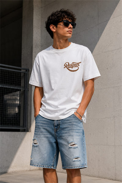 Oversize  Respect Tişört- Beyaz (10-16 yaş aralığı)
