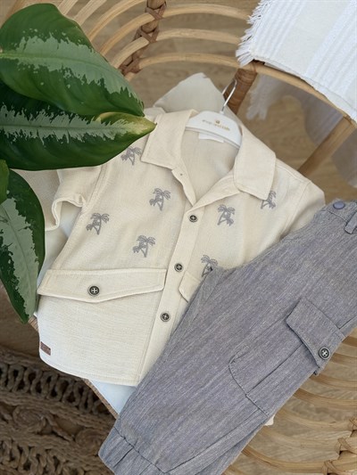Palmiye Desenli Gömlekli 2 li Takım  - Gri (2-6yaş)
