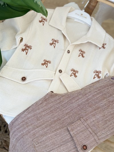 Palmiye Desenli Gömlekli 2 li Takım (6997) - Camel (2-6yaş)