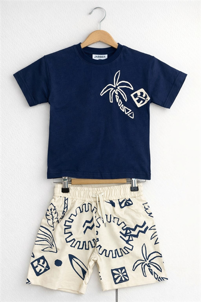 Palmiye Detay  Şortlu Takım - Lacivert (3-10Yaş)