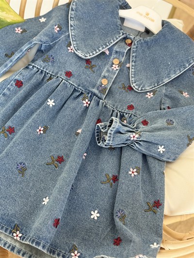 Papatya Yaka Detay Kot Elbise -Mavi(5-10yaş)