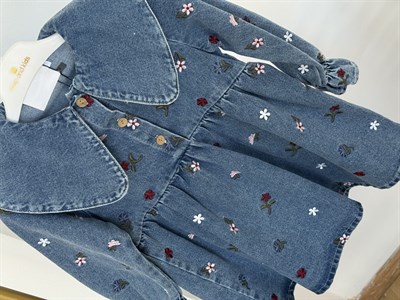 Papatya Yaka Detay Kot Elbise -Mavi(5-10yaş)