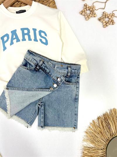 Paris Taş Detay Şort Etekli Takım(3-10yaş aralığı)
