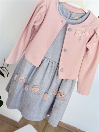 Pınk Daisy Ceketli Elbise -Pudra(5-8yaş)