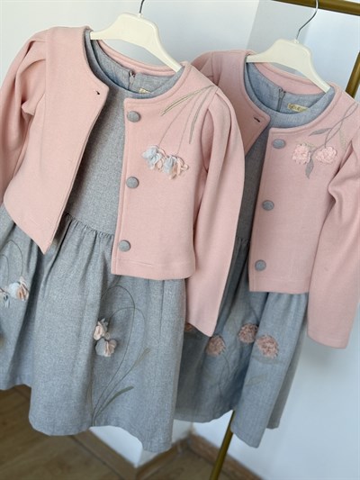 Pınk Daisy Ceketli Elbise -Pudra(5-8yaş)