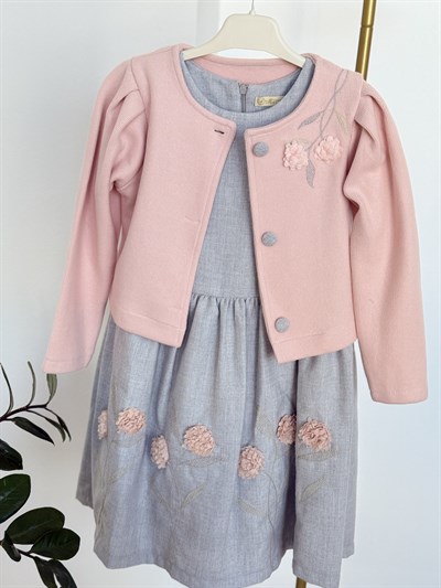 Pınk Daisy Ceketli Elbise -Pudra(5-8yaş)
