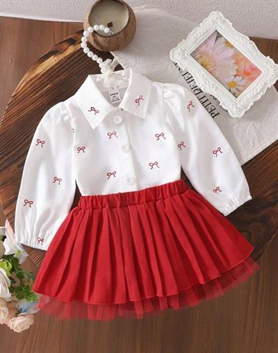 Pinteres Etekli Takım-Kırmızı(4-12yaş aralığı)