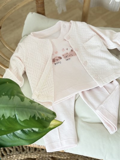 Puppy Bear Hırkalı 3 lü Takım - Soft Pembe (6ay-18ay)