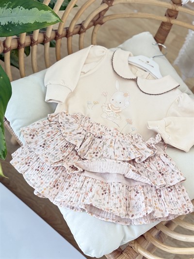 Rabits Müslin Etekli Takım - Krem (9ay-36ay)