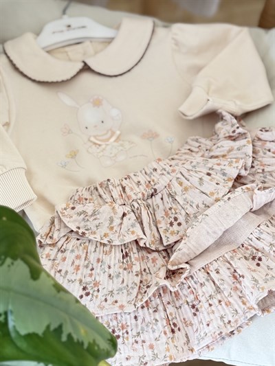 Rabits Müslin Etekli Takım - Krem (9ay-36ay)