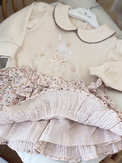 Rabits Müslin Etekli Takım - Krem (9ay-36ay)