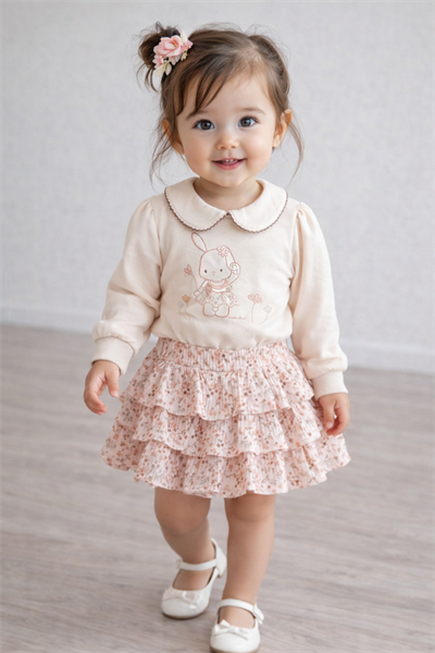 Rabits Müslin Etekli Takım - Krem (9ay-36ay)