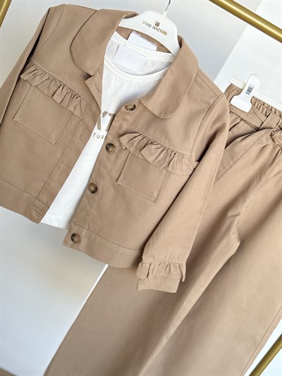 Rosa Gabardin 3Lü Takım -Bej(10-13 yaş)