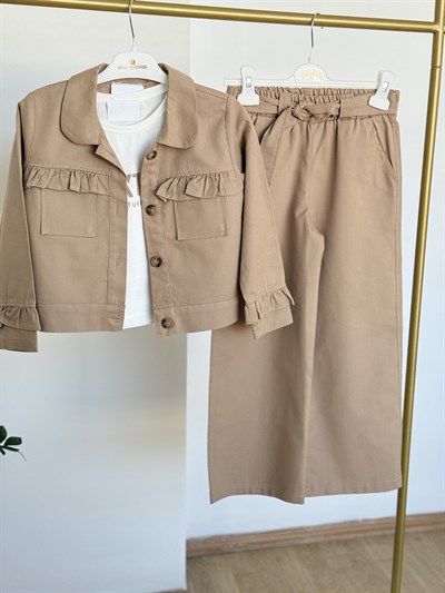 Rosa Gabardin 3Lü Takım -Bej(5-10yaş)