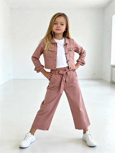 Rosa Gabardin 3Lü Takım -Gül Kurusu(5-10yaş)