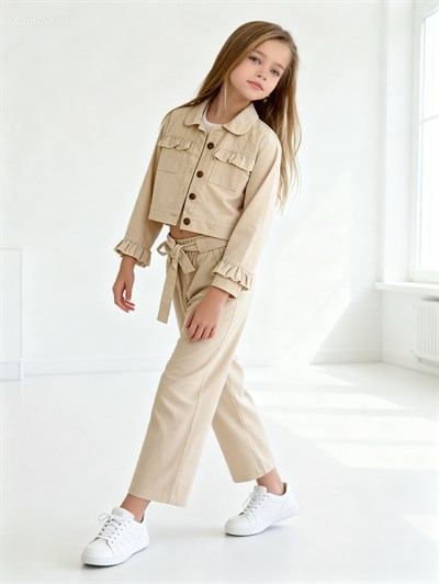 Rosa Gabardin 3Lü Takım -Krem(5-10yaş)