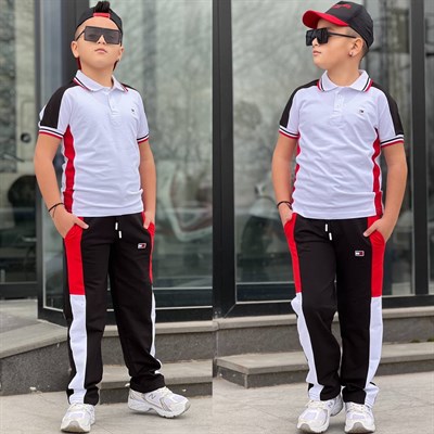 Şapkalı 3 Parça Takım-Beyaz-Siyah(4-16yaş)