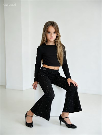 Simli Büzgü Detay Takım - Siyah (4-12 yaş aralığı)