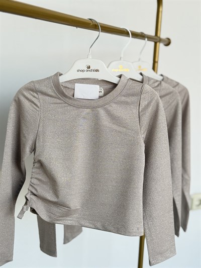 Simli Büzgü Detay Bluz - Gümüş (4-12 yaş aralığı)