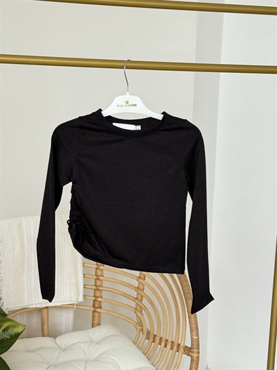 Simli Büzgü Detay Bluz - Siyah (4-12 yaş aralığı)