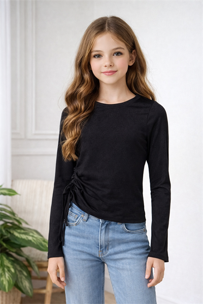 Simli Büzgü Detay Bluz - Siyah (4-12 yaş aralığı)