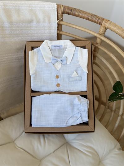 Smokin Takımı Mavi İki Düğmeli (0-3ay)