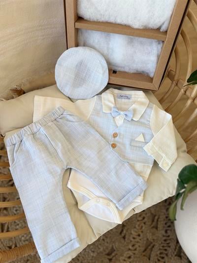 Smokin Takımı Mavi İki Düğmeli (0-3ay)