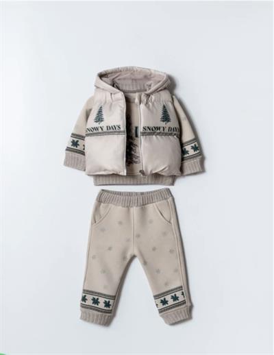 Snowy Days Bej Yelekli 3 lüTakım (6ay-18ay)