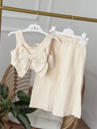 Soft Breeze Müslin Crop Takım (16) - Bej (2-8yaş)