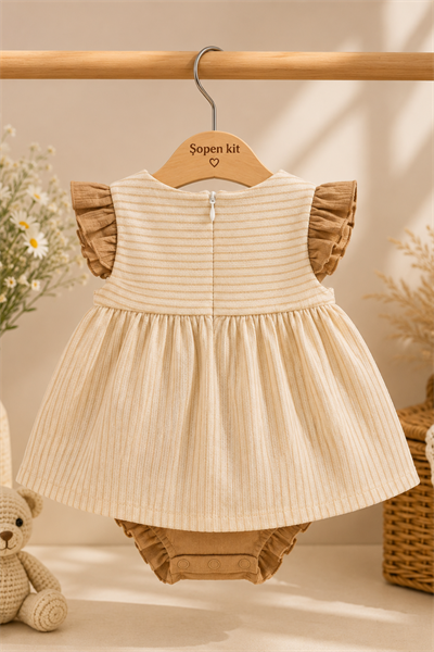 Spanish Style Müslin Badyli Elbise  - Kahverengi (3ay-12ay)