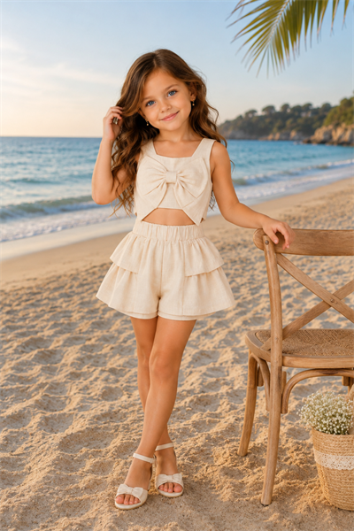 Summer Breeze Keten Şortlu Takım - Bej (2-8yaş)